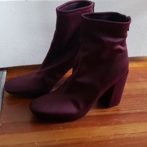 Burgundy satin ankle boots